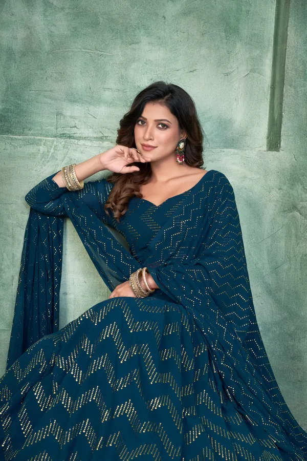 Aque_Blue_Thread_Work_Lehenga_Choli_With_Dupatta_For_Women