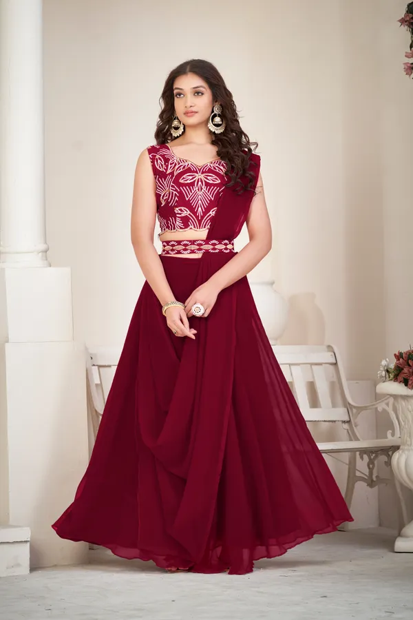 Maroon_Embrodiery_Work_Lehenga_Choli_With_Dupatta_For_Women