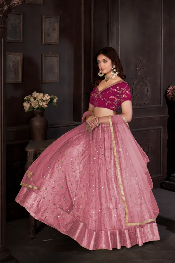 Baby_Pink_Embroidery_,_Sequence_Work._Lehenga_Choli_With_Dupatta_For_Women