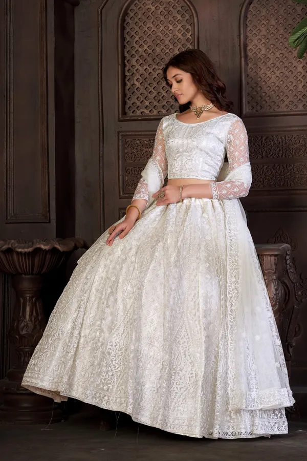 White_Thread_Work_Lehenga_Choli_With_Dupatta_For_Women