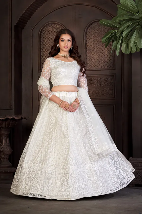 White_Thread_Work_Lehenga_Choli_With_Dupatta_For_Women