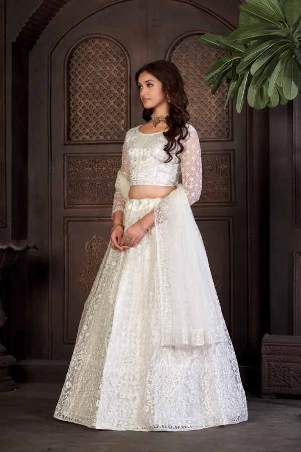 White_Thread_Work_Lehenga_Choli_With_Dupatta_For_Women
