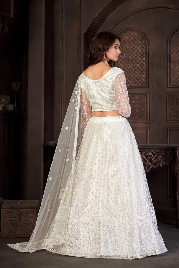 White_Thread_Work_Lehenga_Choli_With_Dupatta_For_Women