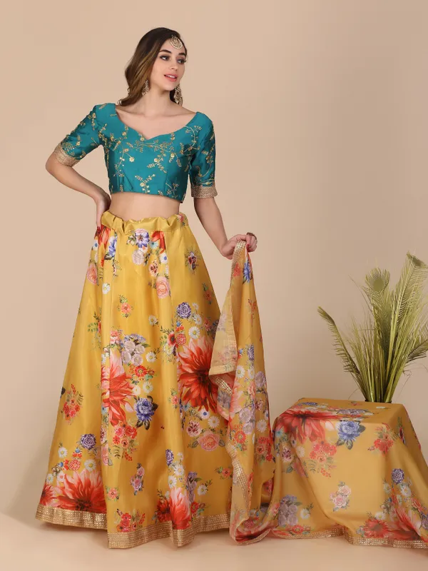 Yellow_Floral_Lehenga_Choli_With_Dupatta_For_Women