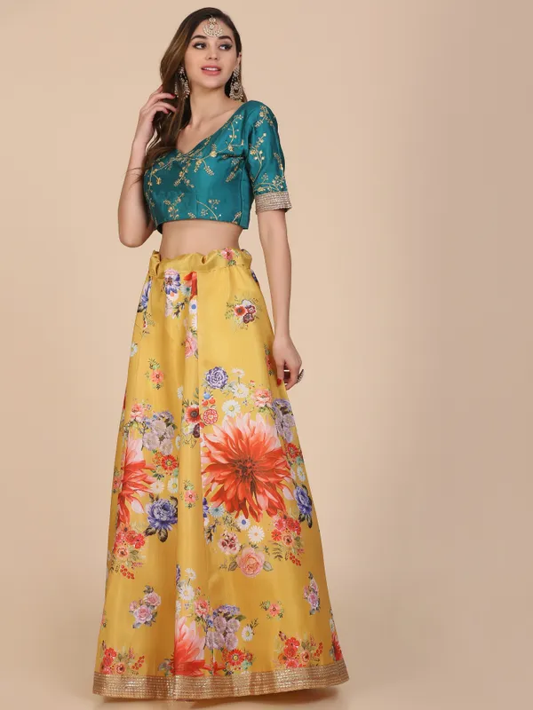 Yellow_Floral_Lehenga_Choli_With_Dupatta_For_Women