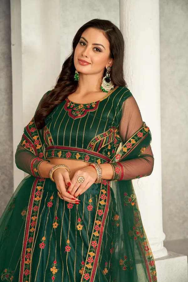 Green_Embroidery_Work_Lehenga_Choli_With_Dupatta_For_Women