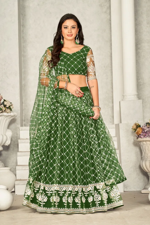Mehndi_Embroidery_Work_Lehenga_Choli_With_Dupatta_For_Women