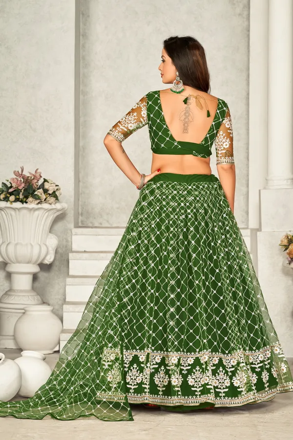 Mehndi_Embroidery_Work_Lehenga_Choli_With_Dupatta_For_Women