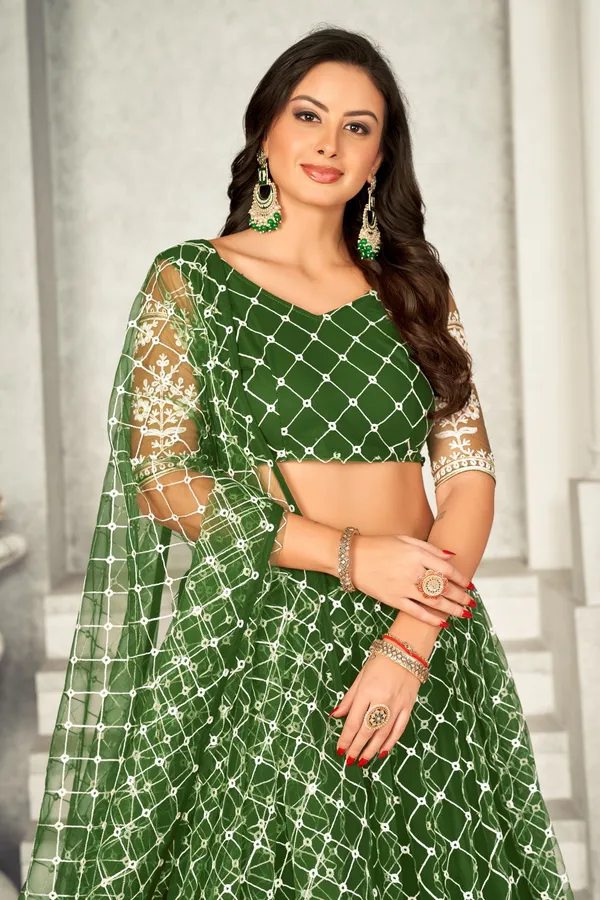 Mehndi_Embroidery_Work_Lehenga_Choli_With_Dupatta_For_Women