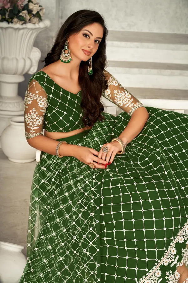 Mehndi_Embroidery_Work_Lehenga_Choli_With_Dupatta_For_Women