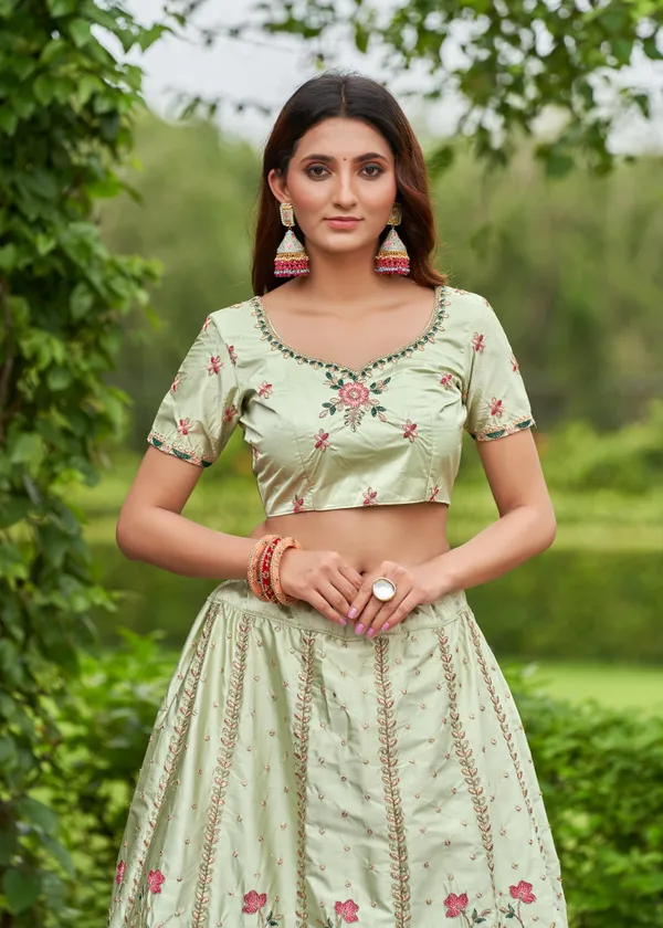 Pista_Embroidery_Work_Lehenga_Choli_With_Dupatta_For_Women