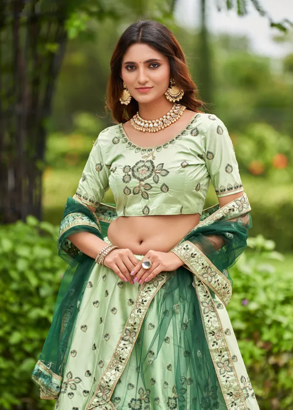 Pista_Embroidery_Work_Lehenga_Choli_With_Dupatta_For_Women