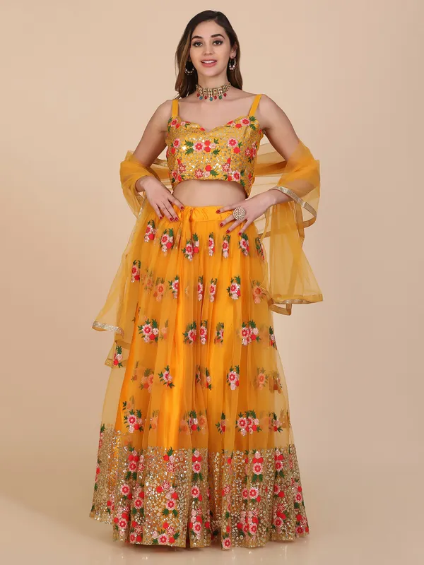 Yellow_Thread_Work_Lehenga_Choli_With_Dupatta_For_Women