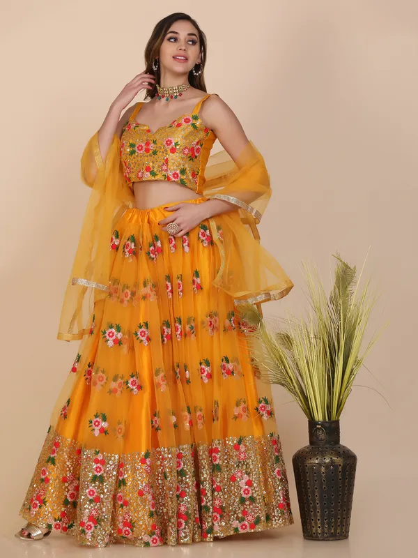 Yellow_Thread_Work_Lehenga_Choli_With_Dupatta_For_Women