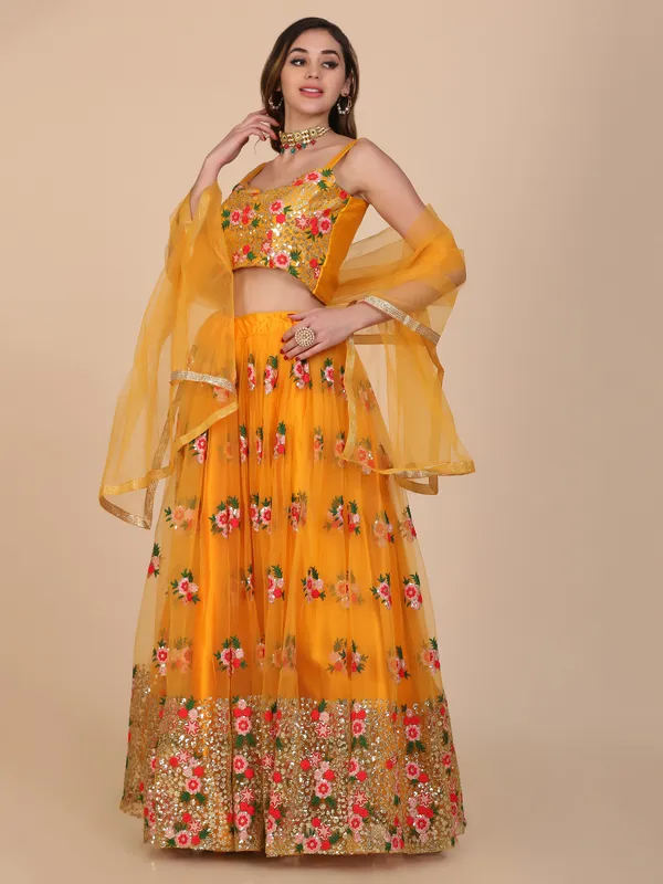 Yellow_Thread_Work_Lehenga_Choli_With_Dupatta_For_Women