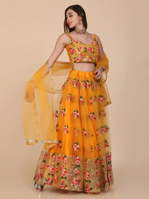 Yellow_Thread_Work_Lehenga_Choli_With_Dupatta_For_Women
