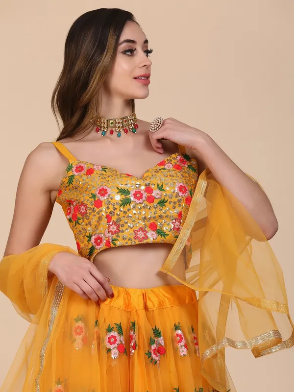 Yellow_Thread_Work_Lehenga_Choli_With_Dupatta_For_Women
