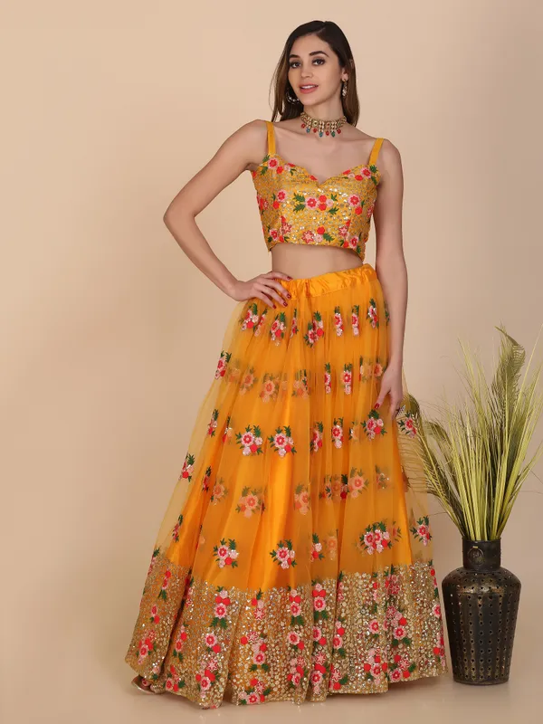 Yellow_Thread_Work_Lehenga_Choli_With_Dupatta_For_Women