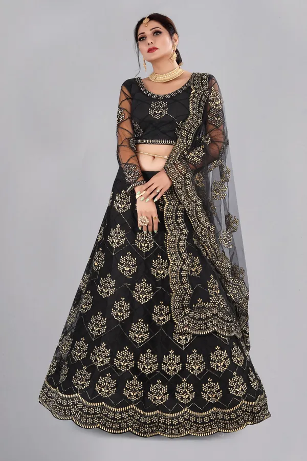 Black_Thread_Work_Lehenga_Choli_With_Dupatta_For_Women