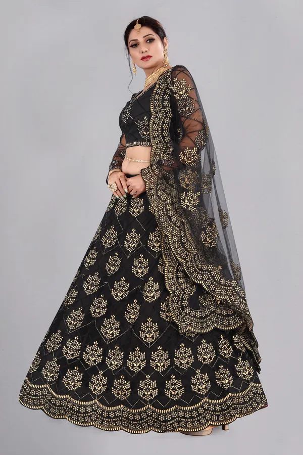 Black_Thread_Work_Lehenga_Choli_With_Dupatta_For_Women