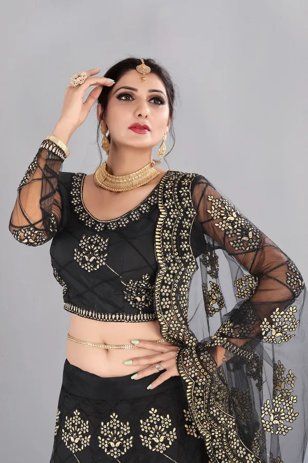 Black_Thread_Work_Lehenga_Choli_With_Dupatta_For_Women