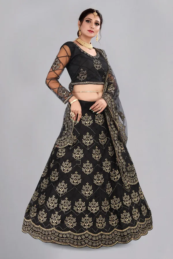 Black_Thread_Work_Lehenga_Choli_With_Dupatta_For_Women