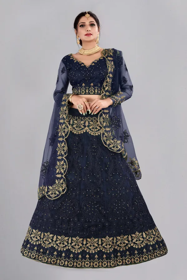 Blue_Thread_Work_Lehenga_Choli_With_Dupatta_For_Women