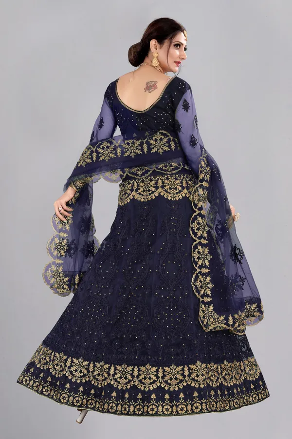 Blue_Thread_Work_Lehenga_Choli_With_Dupatta_For_Women