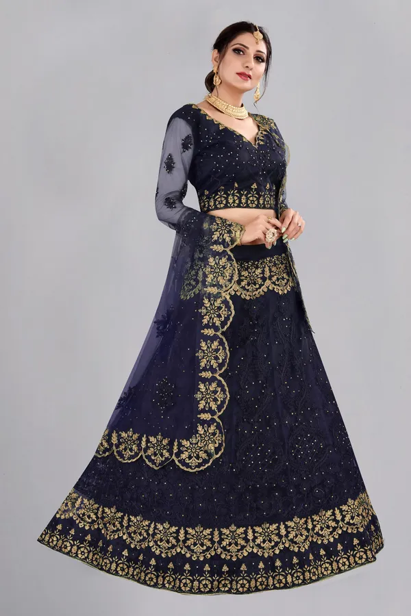 Blue_Thread_Work_Lehenga_Choli_With_Dupatta_For_Women