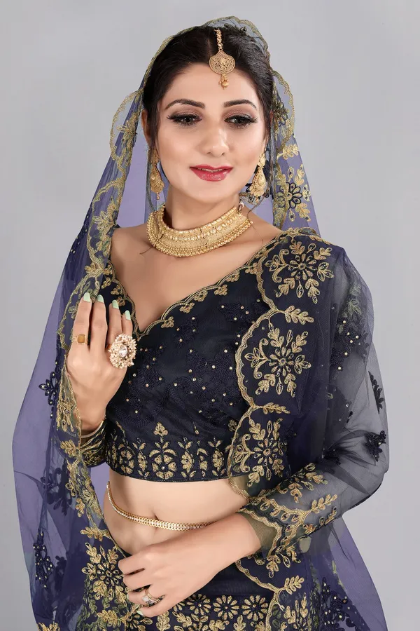 Blue_Thread_Work_Lehenga_Choli_With_Dupatta_For_Women