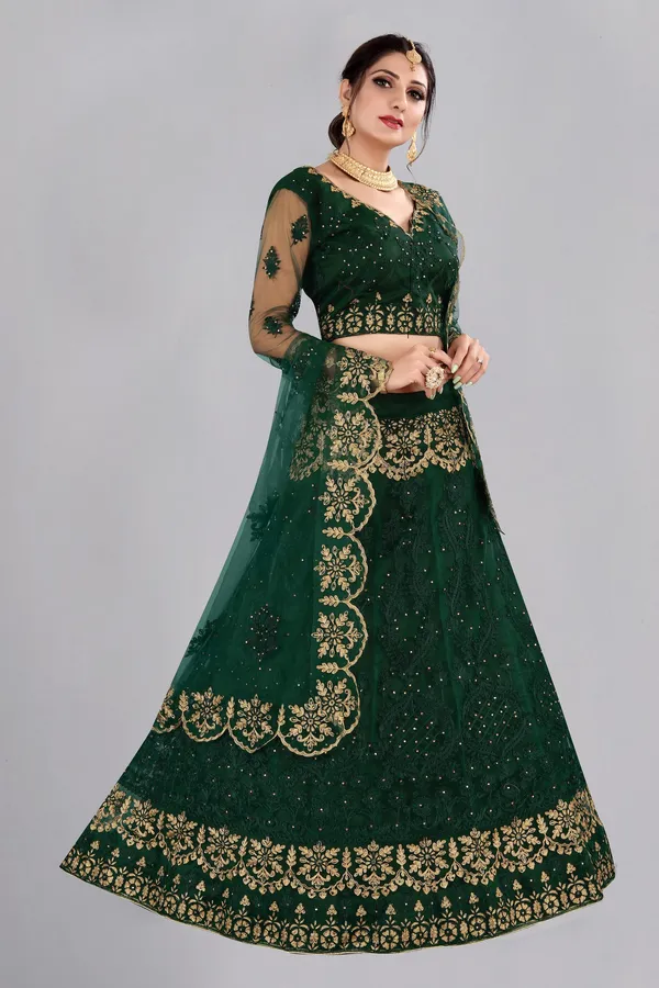 Green_Thread_Work_Lehenga_Choli_With_Dupatta_For_Women