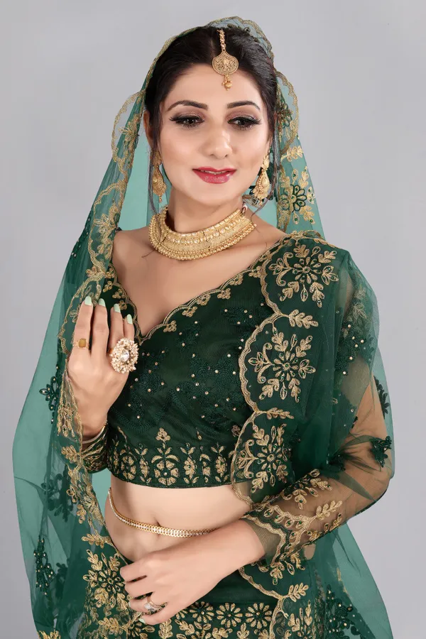 Green_Thread_Work_Lehenga_Choli_With_Dupatta_For_Women