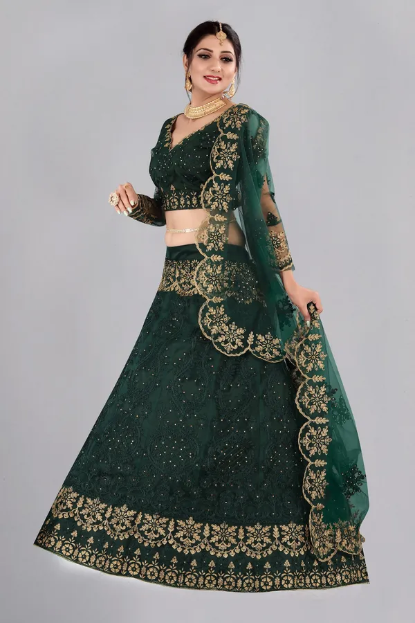 Green_Thread_Work_Lehenga_Choli_With_Dupatta_For_Women
