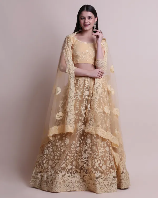 Cream_Thread_Work_Lehenga_Choli_With_Dupatta_For_Women