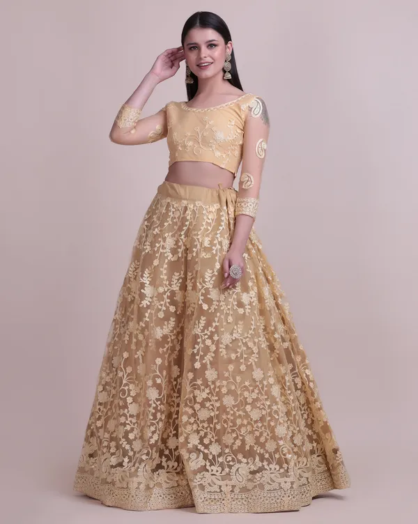 Cream_Thread_Work_Lehenga_Choli_With_Dupatta_For_Women