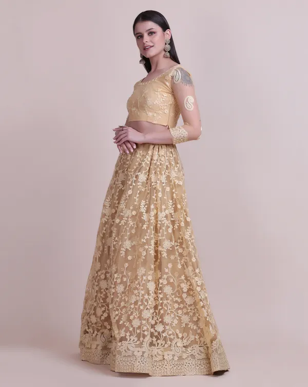 Cream_Thread_Work_Lehenga_Choli_With_Dupatta_For_Women