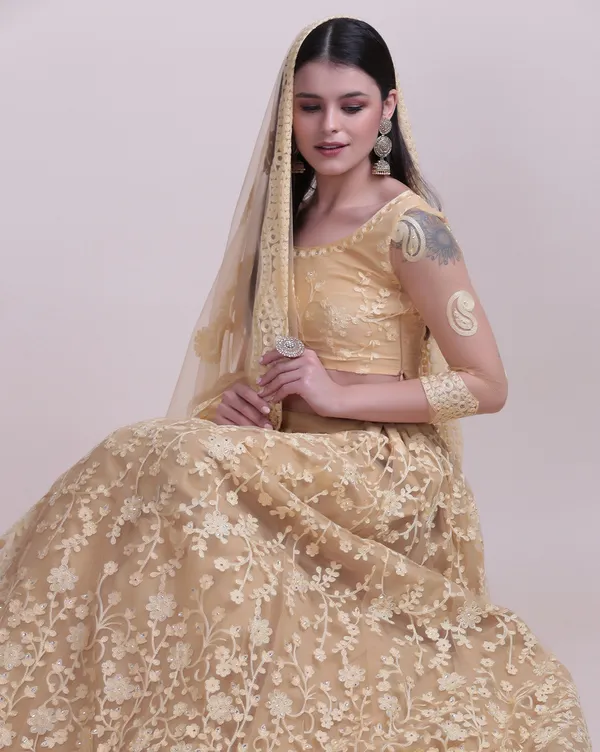 Cream_Thread_Work_Lehenga_Choli_With_Dupatta_For_Women