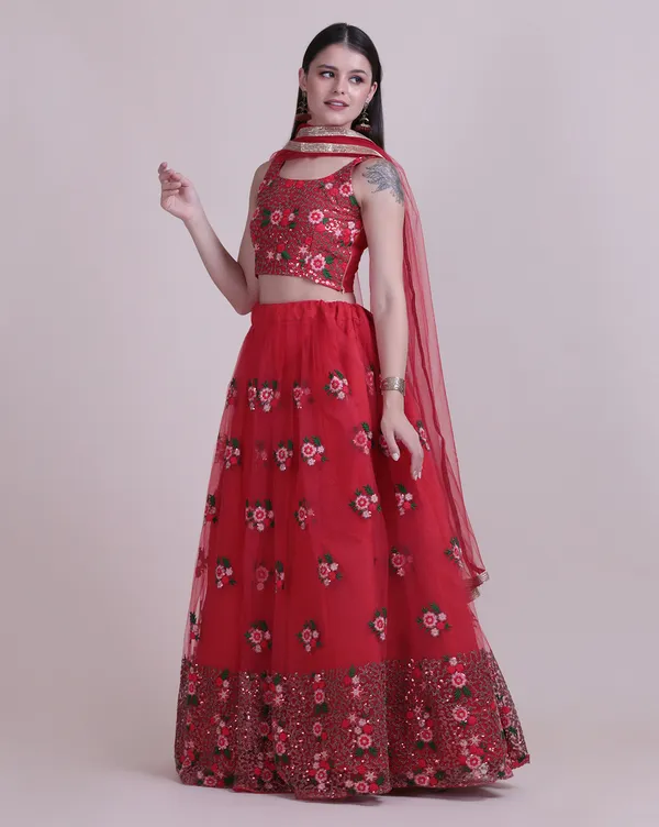 Red_Thread_Work_Lehenga_Choli_With_Dupatta_For_Women