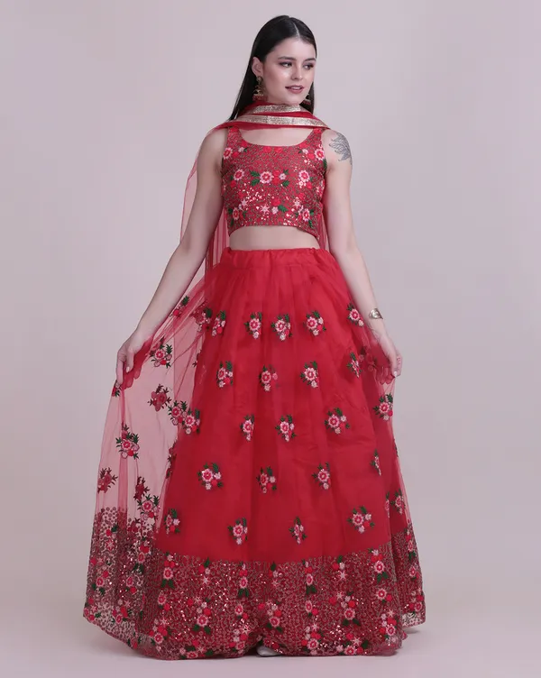 Red_Thread_Work_Lehenga_Choli_With_Dupatta_For_Women