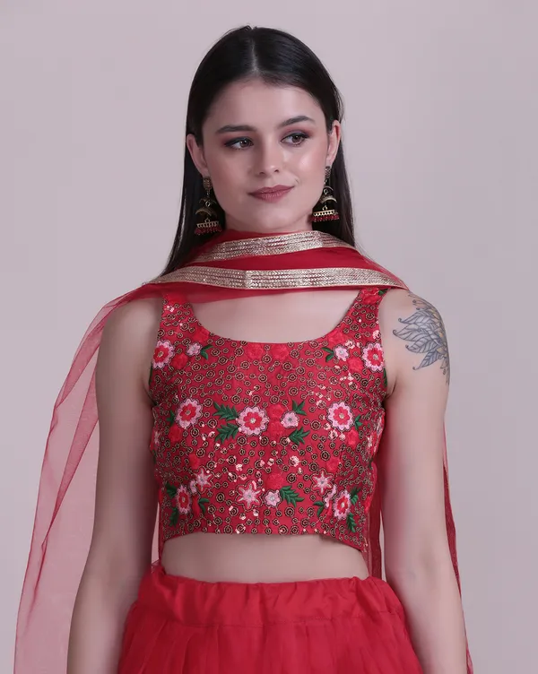 Red_Thread_Work_Lehenga_Choli_With_Dupatta_For_Women