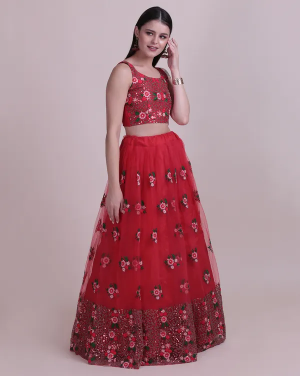 Red_Thread_Work_Lehenga_Choli_With_Dupatta_For_Women