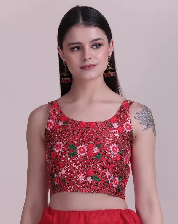 Red_Thread_Work_Lehenga_Choli_With_Dupatta_For_Women