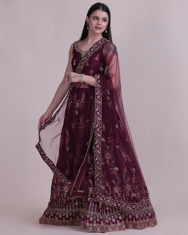Purple_Thread_Work_Lehenga_Choli_With_Dupatta_For_Women