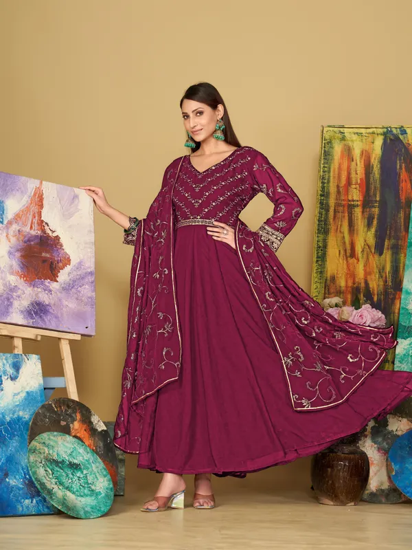Dark_Pink_Crepe_Anarkali_Suit_For_Women