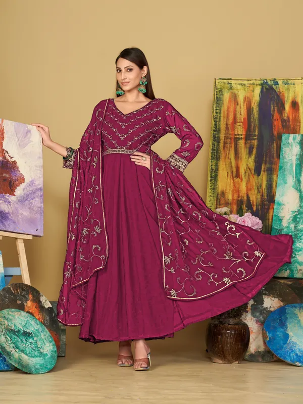 Dark_Pink_Crepe_Anarkali_Suit_For_Women