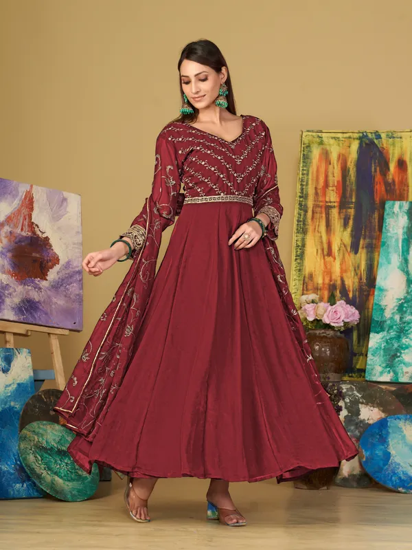 Maroon_Crepe_Anarkali_Suit_For_Women