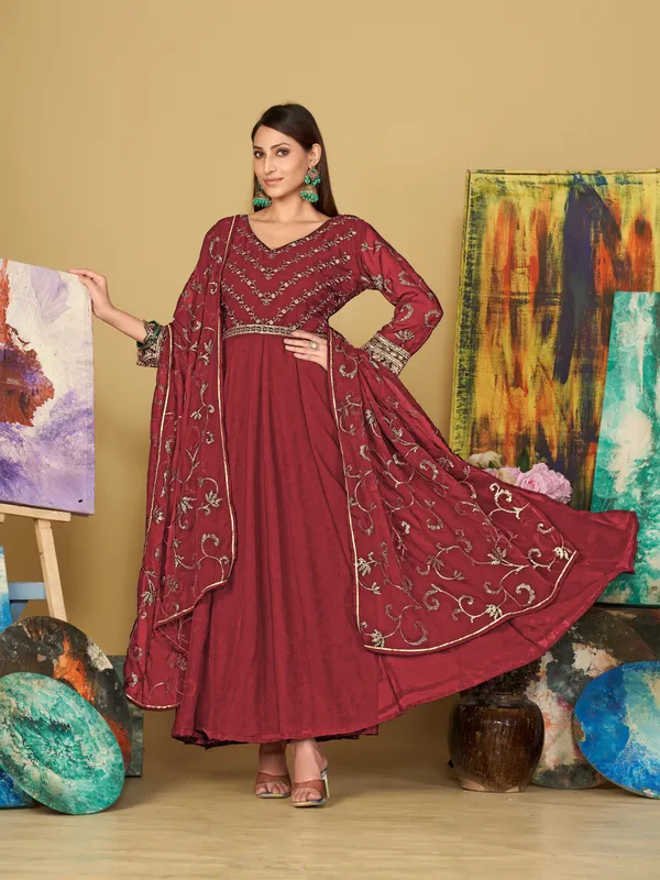 Maroon_Crepe_Anarkali_Suit_For_Women