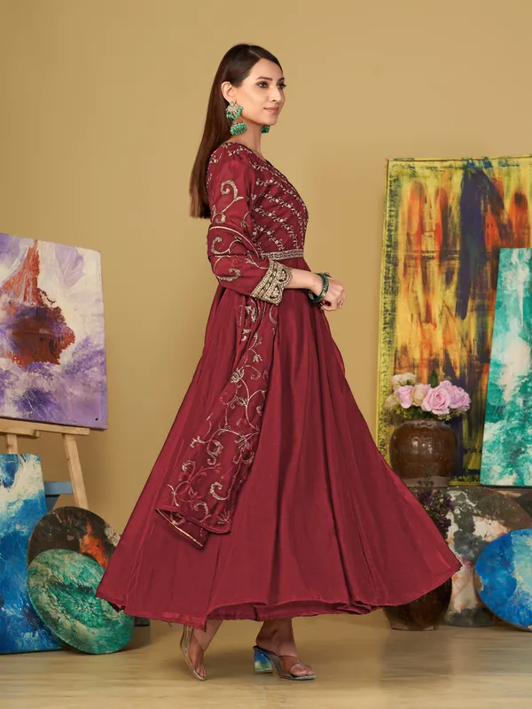 Maroon_Crepe_Anarkali_Suit_For_Women