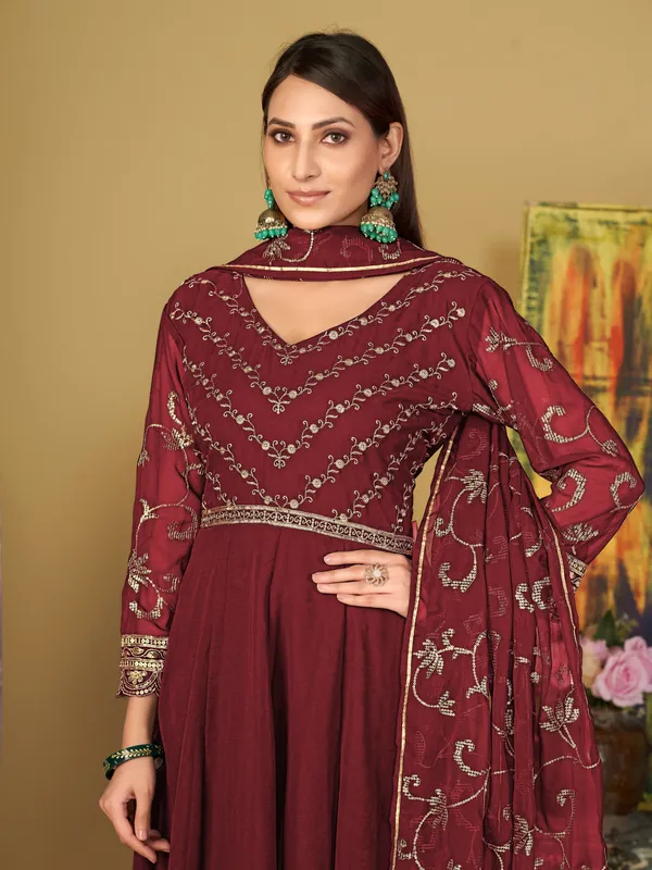 Maroon_Crepe_Anarkali_Suit_For_Women