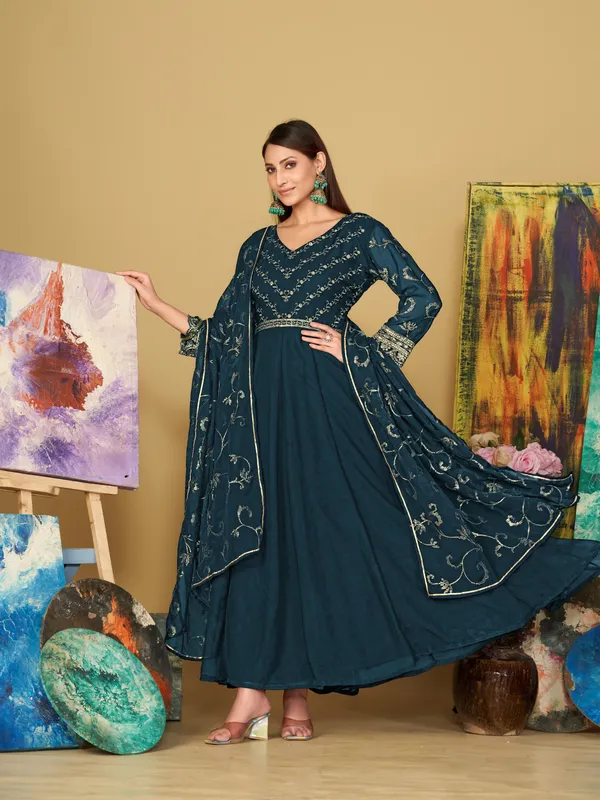 Turquoise_Blue_Crepe_Anarkali_Suit_For_Women